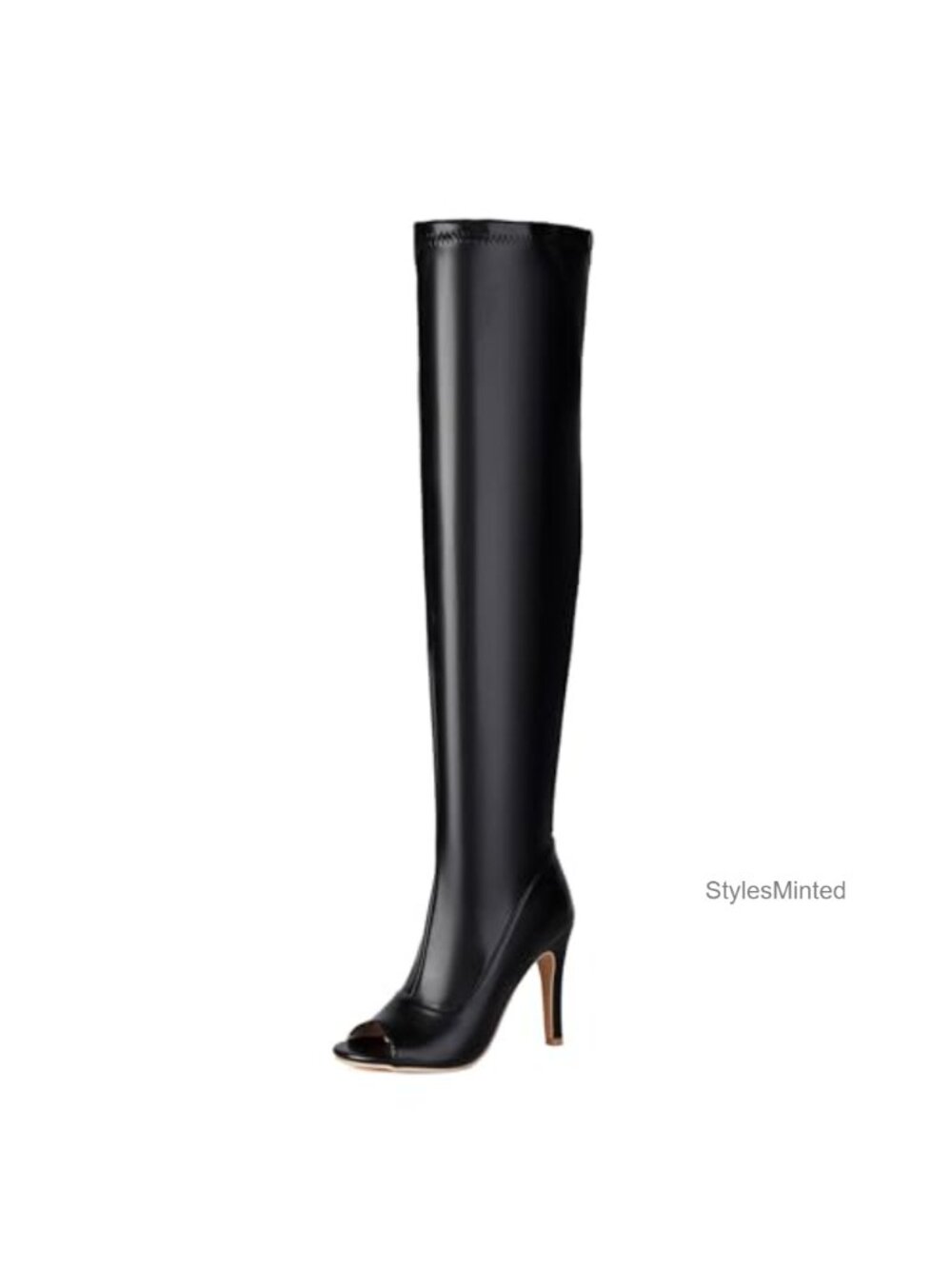 Women Over The Knee Boots Stiletto High Heel Peep Toe Side Zip PU